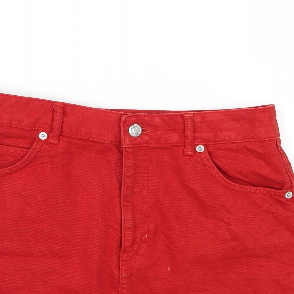 Topshop Womens Red  Denim A-Line Skirt Size 10