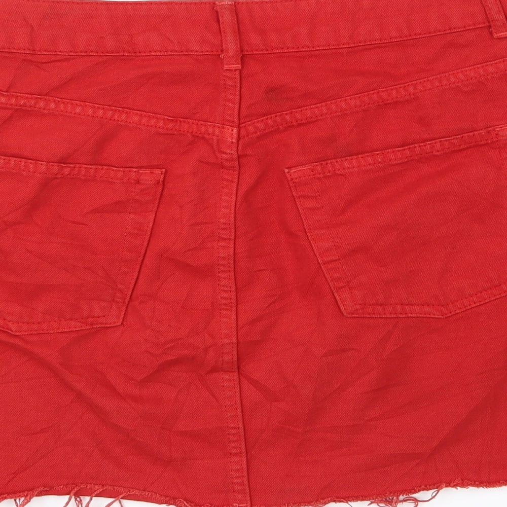 Topshop Womens Red  Denim A-Line Skirt Size 10