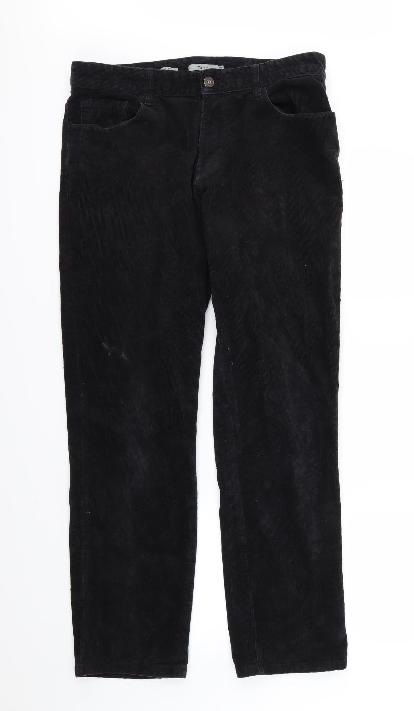 TU Mens Black  Corduroy Straight Jeans Size 34 L32 in
