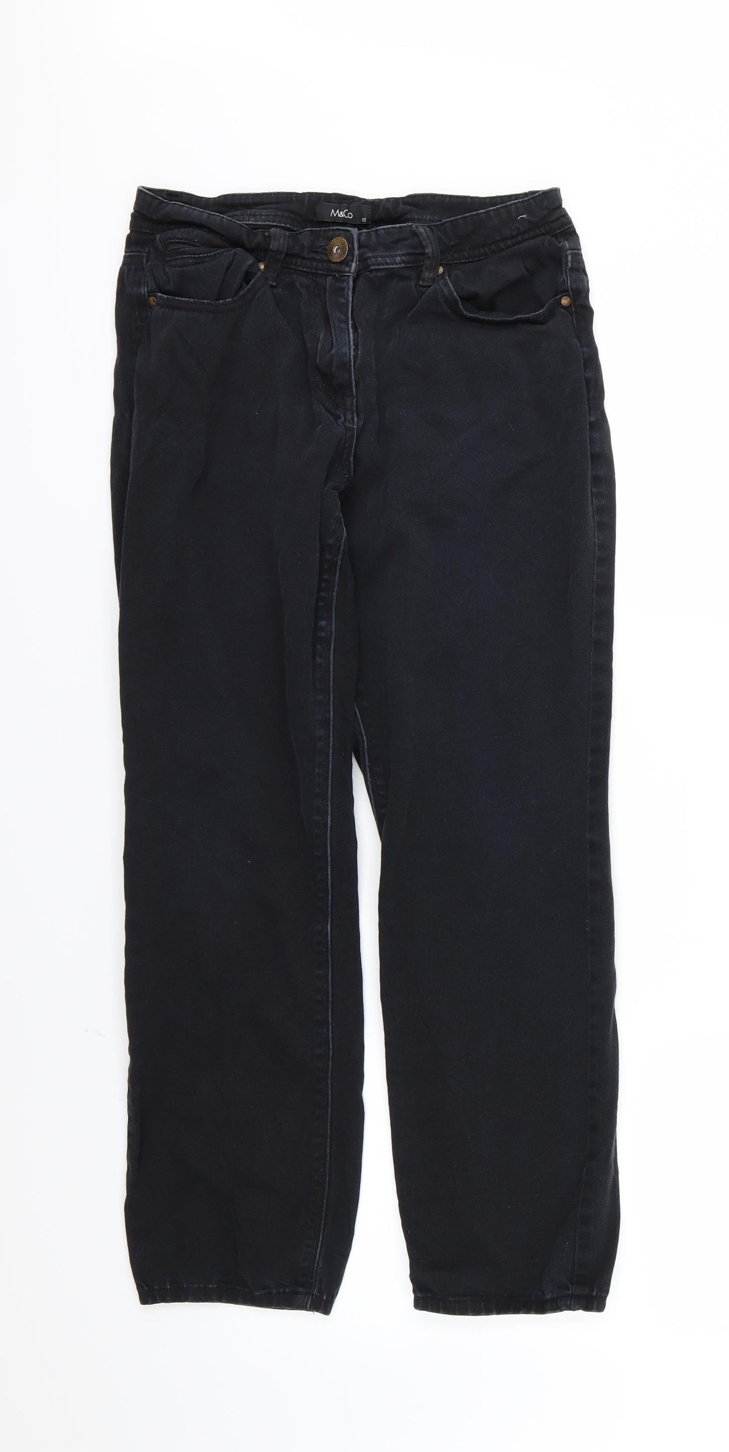 M&Co Womens Black  Denim Straight Jeans Size 10 L27 in