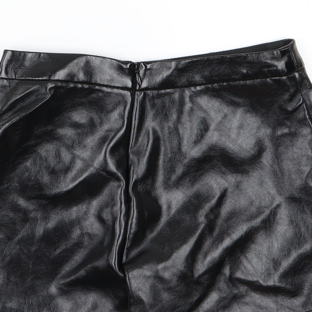 River Island Girls Black   A-Line Skort Size 9 Years - Leather Effect