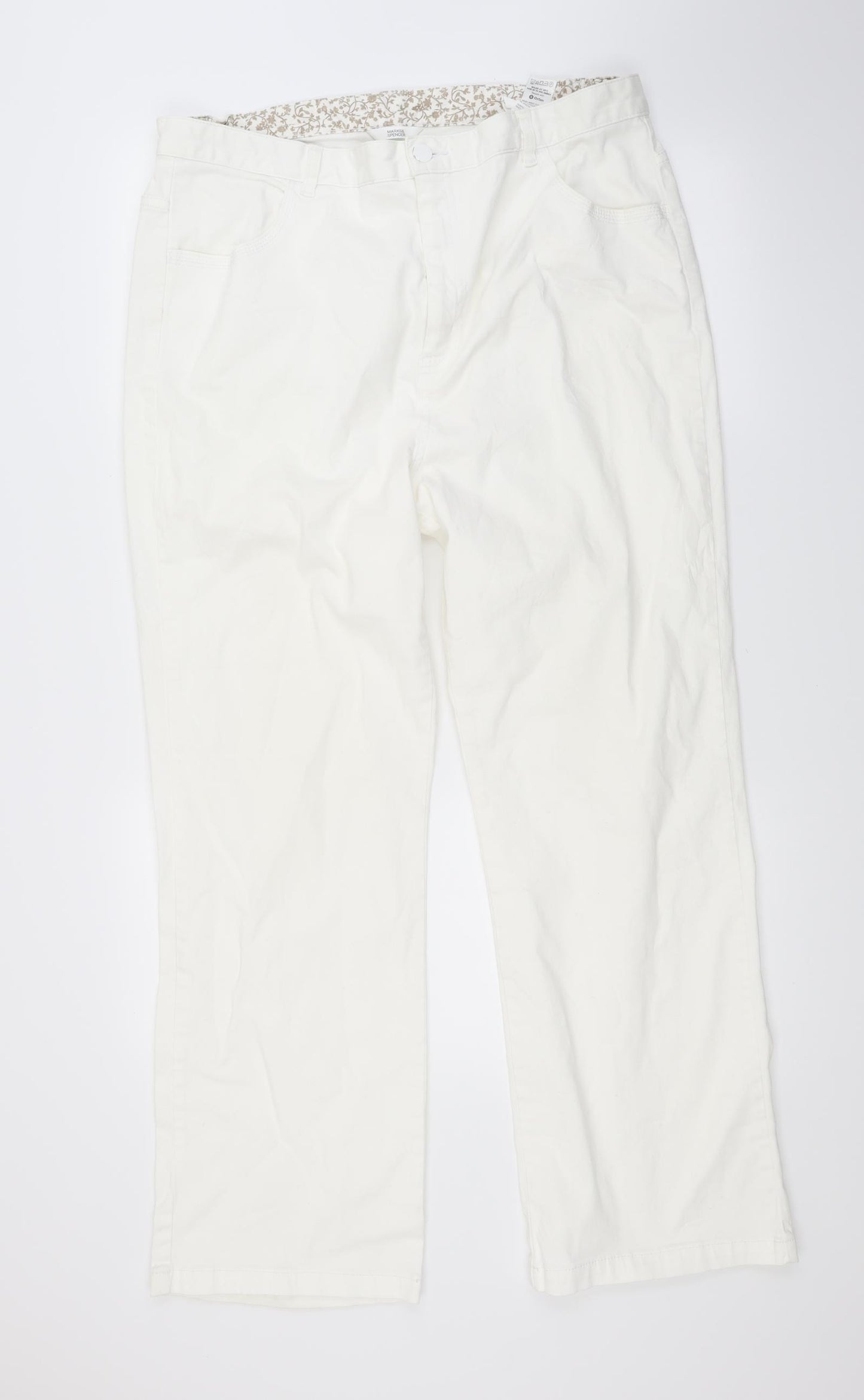 Marks and Spencer Womens White  Denim Straight Jeans Size 18 L28 in