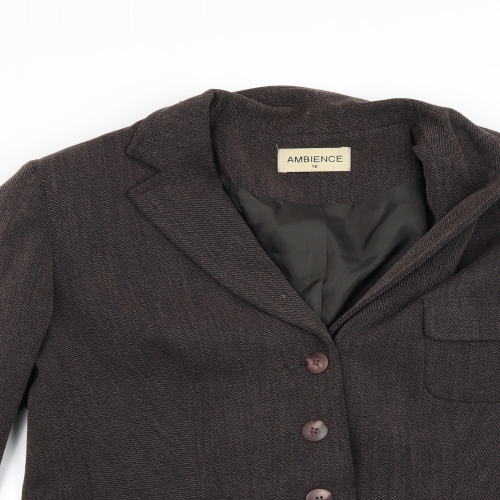 Ambience Womens Brown  Knit Jacket Blazer Size 16