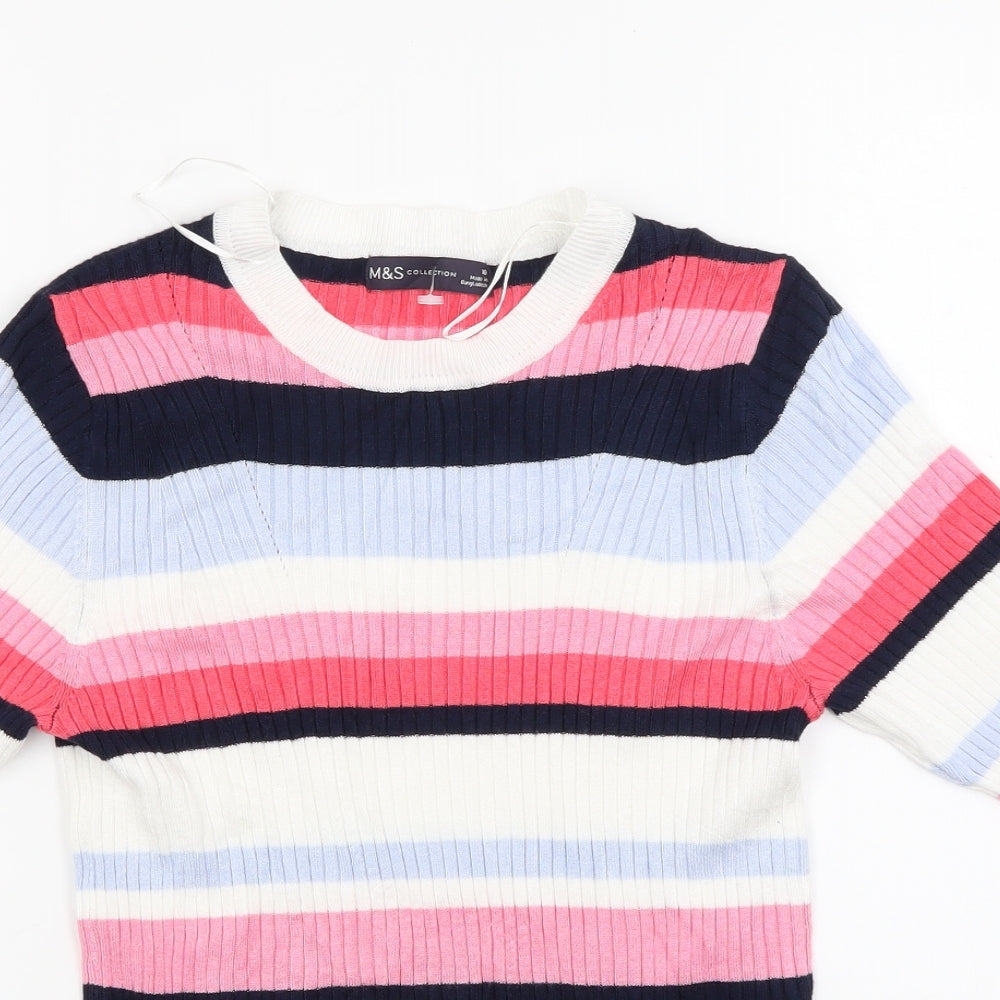Marks and Spencer Womens Multicoloured Striped Knit Pullover Jumper Size 10