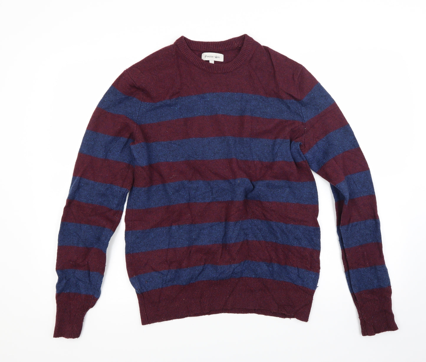 Porter & Ash Mens Red Striped Knit Pullover Jumper Size S