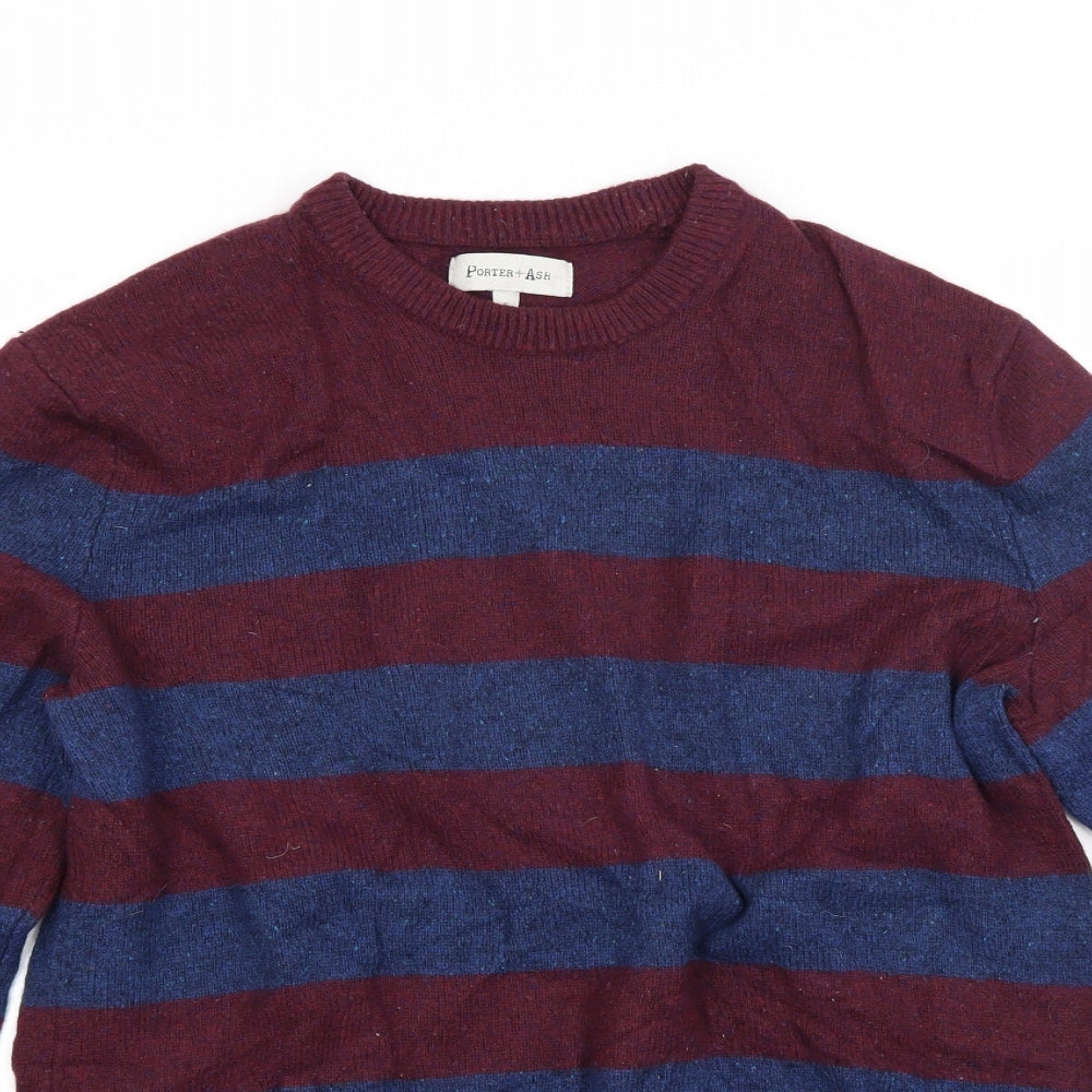 Porter & Ash Mens Red Striped Knit Pullover Jumper Size S