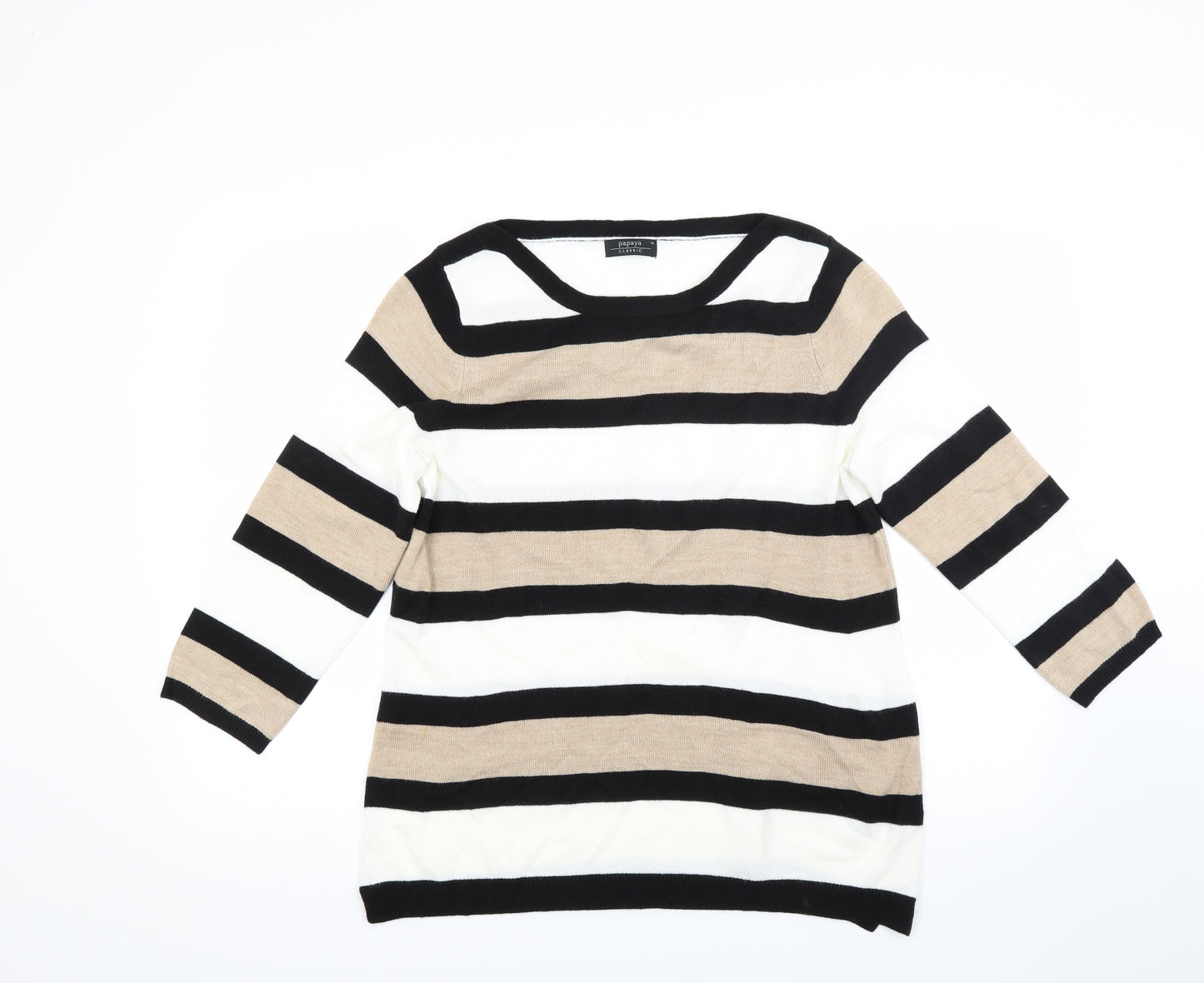 Papaya Womens Beige Striped Jersey Pullover Jumper Size 16