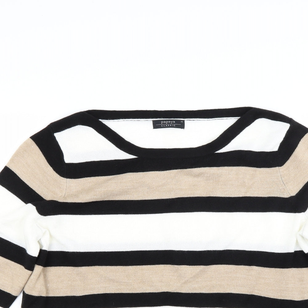 Papaya Womens Beige Striped Jersey Pullover Jumper Size 16