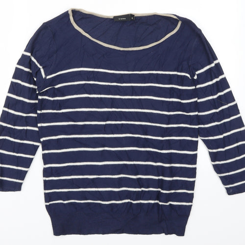 Fransa Womens Blue Striped  Pullover Jumper Size S