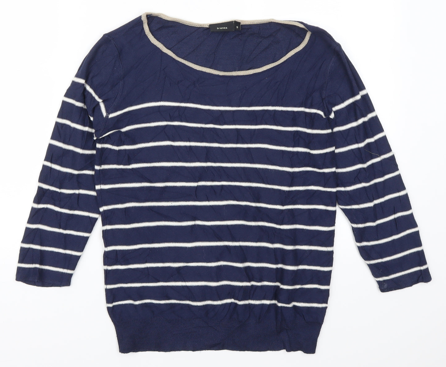 Fransa Womens Blue Striped  Pullover Jumper Size S