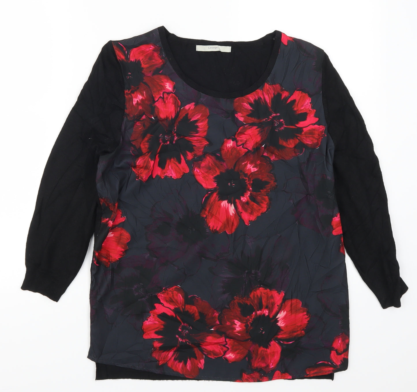 George Womens Black Floral  Pullover Jumper Size 12  - Red Flowers