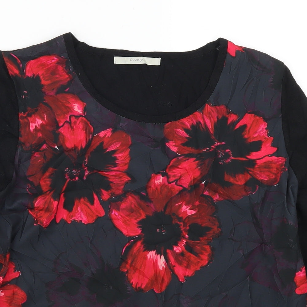 George Womens Black Floral  Pullover Jumper Size 12  - Red Flowers