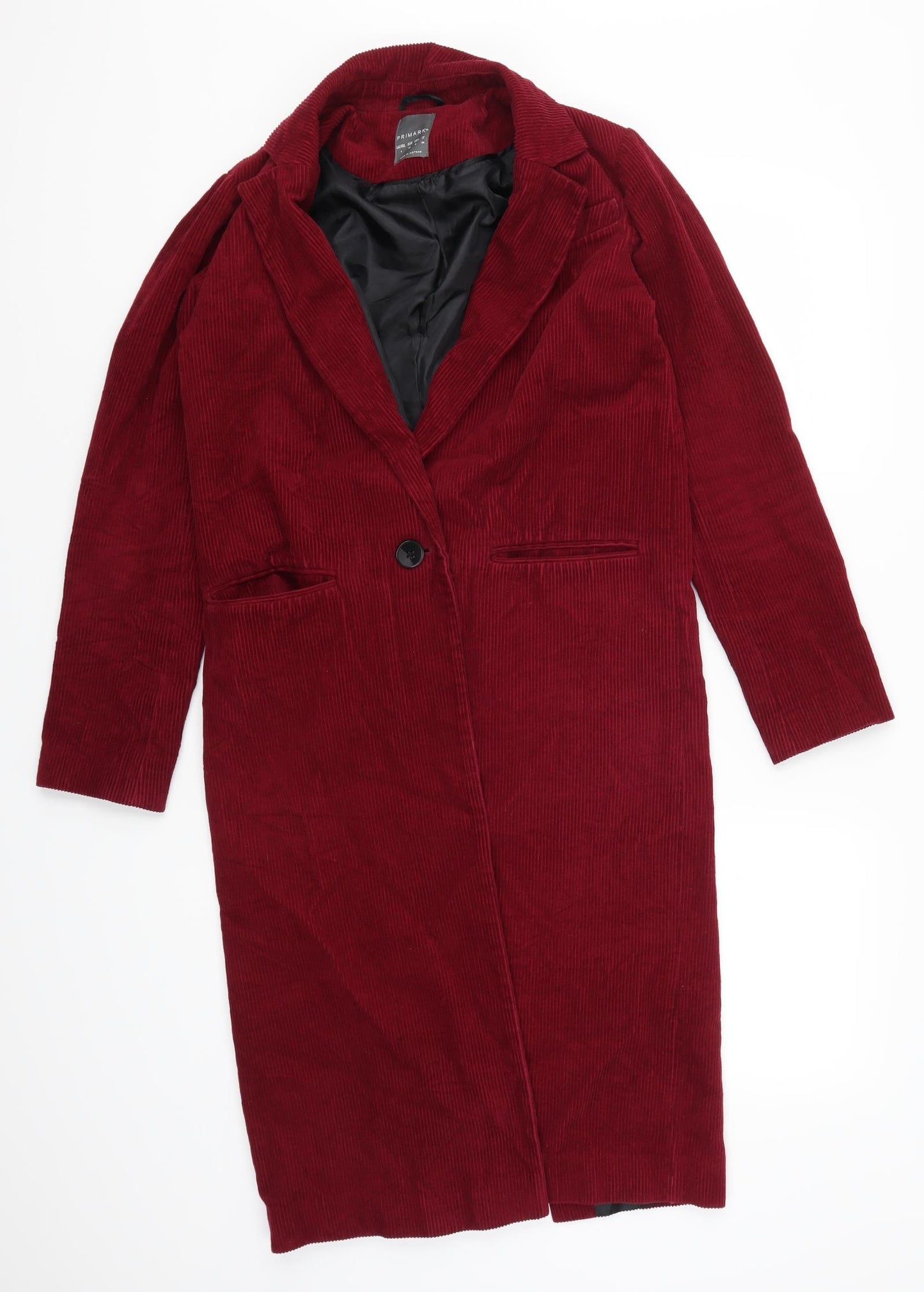 Primark Womens Red  Corduroy Overcoat Coat Size 4
