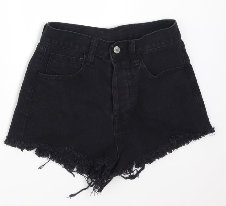 Preworn Womens Black Denim Hot Pants Shorts Size S
