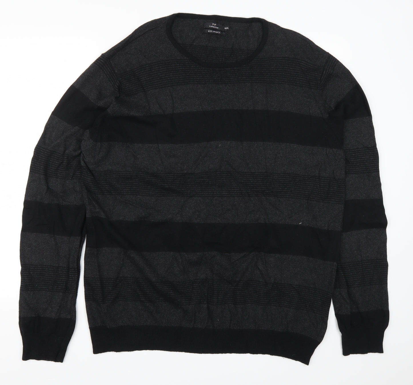 F&F Mens Grey Striped  Pullover Jumper Size 2XL