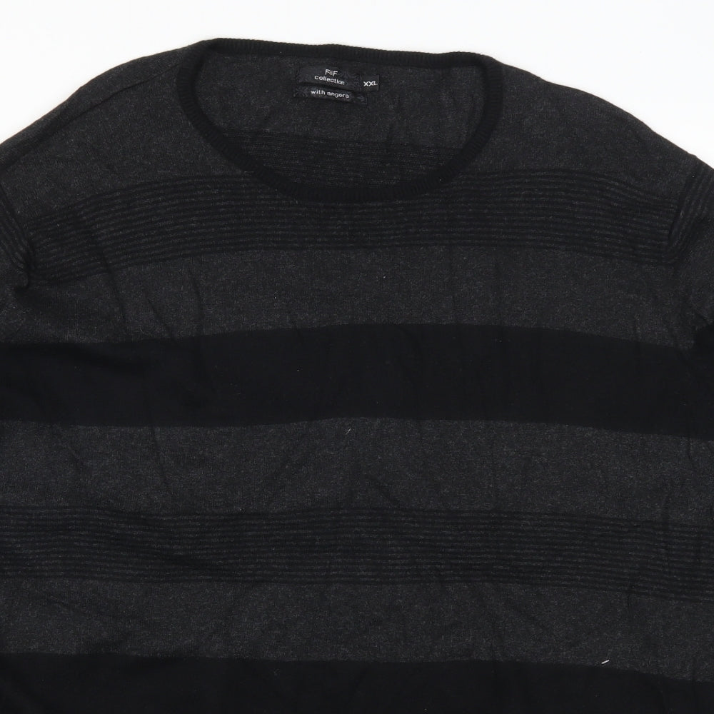 F&F Mens Grey Striped  Pullover Jumper Size 2XL