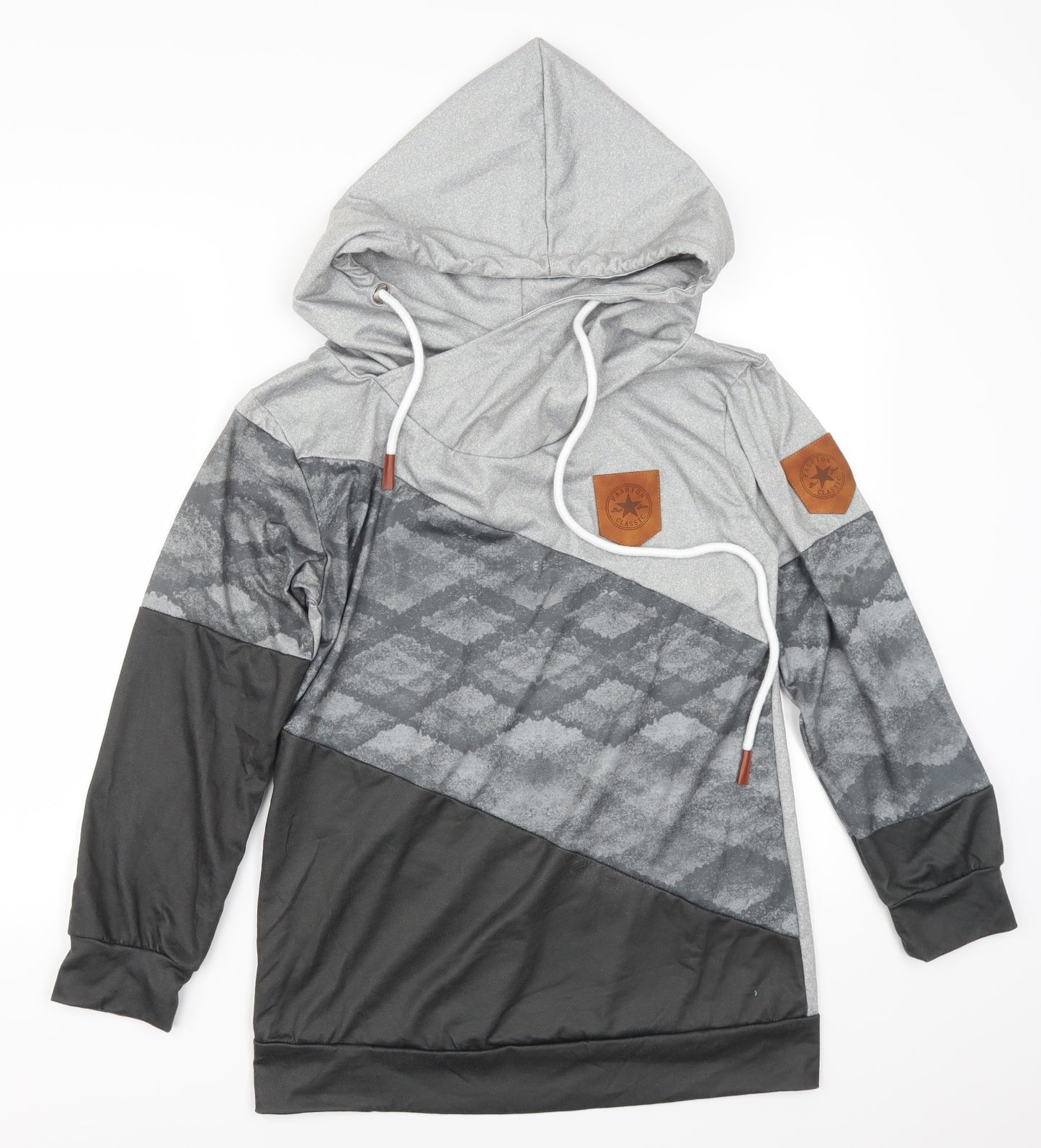 Fashion Classic Mens Grey Striped  Pullover Hoodie Size S