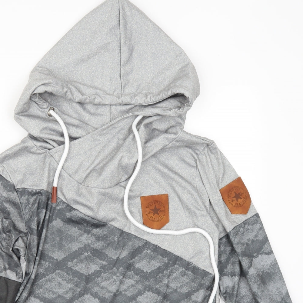 Fashion Classic Mens Grey Striped  Pullover Hoodie Size S