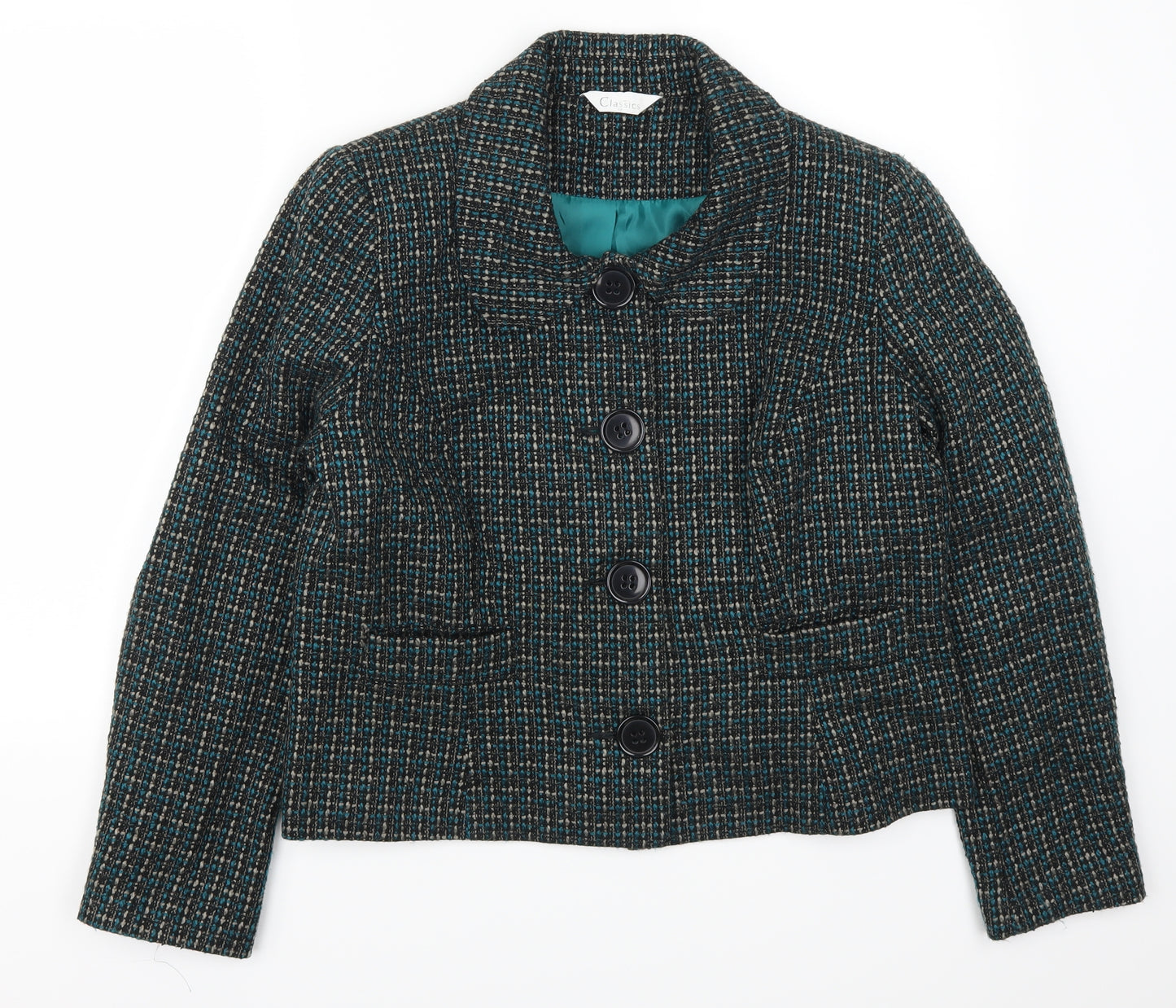 Classics Womens Blue Check  Pea Coat Coat Size 16