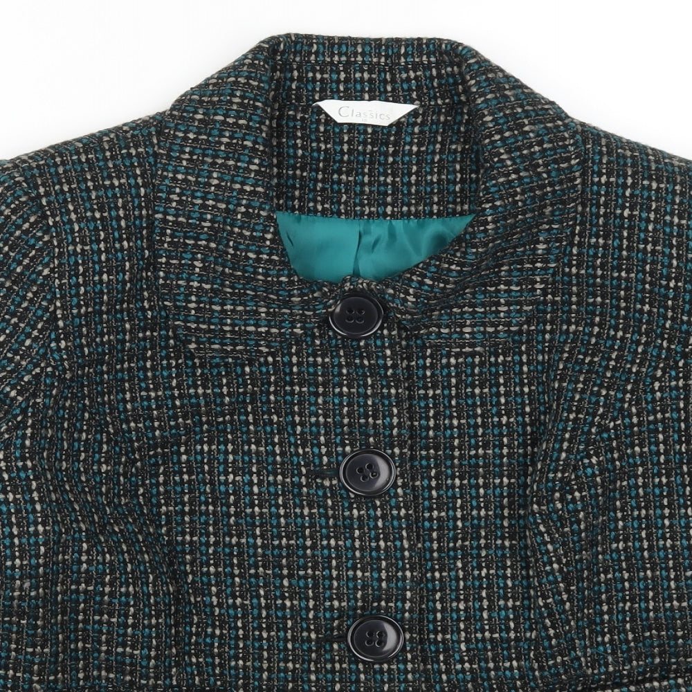 Classics Womens Blue Check  Pea Coat Coat Size 16