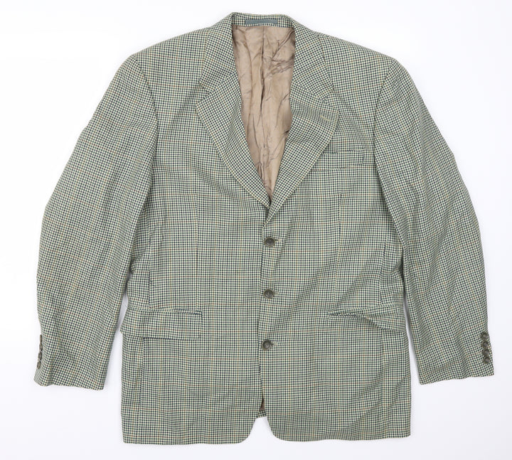 Van Kollen Mens Green Houndstooth  Jacket Suit Jacket Size 42