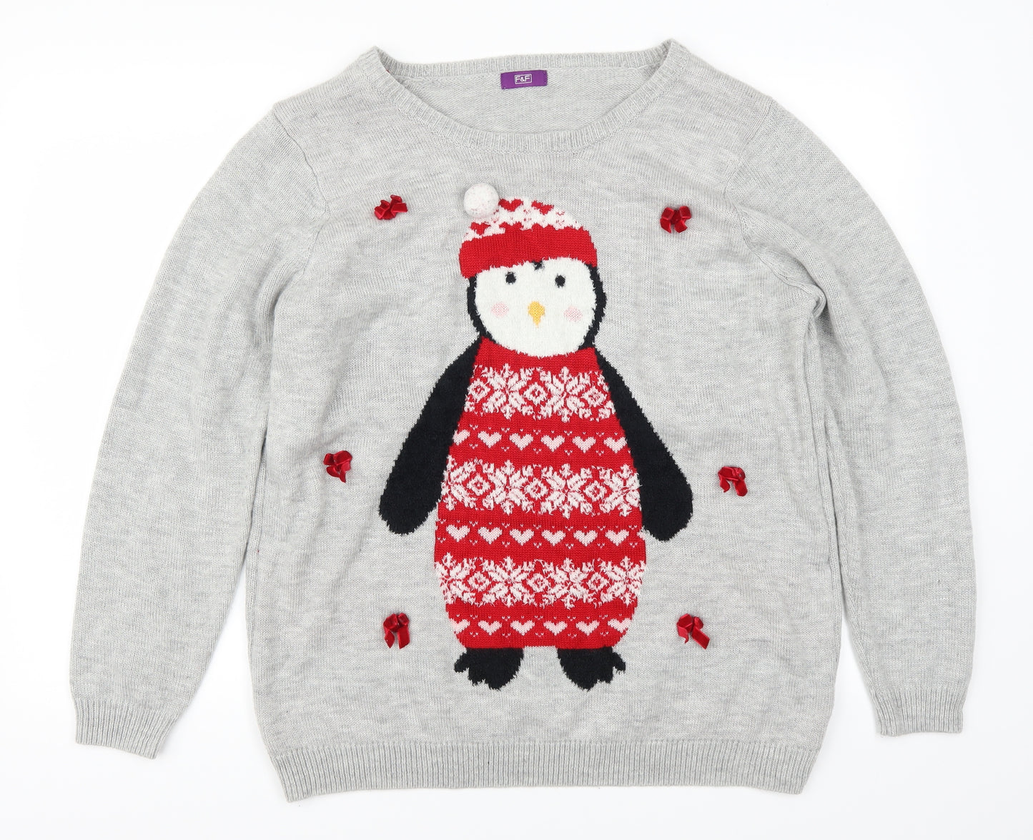 F&F Womens Grey   Pullover Jumper Size 20  - Christmas Penguin