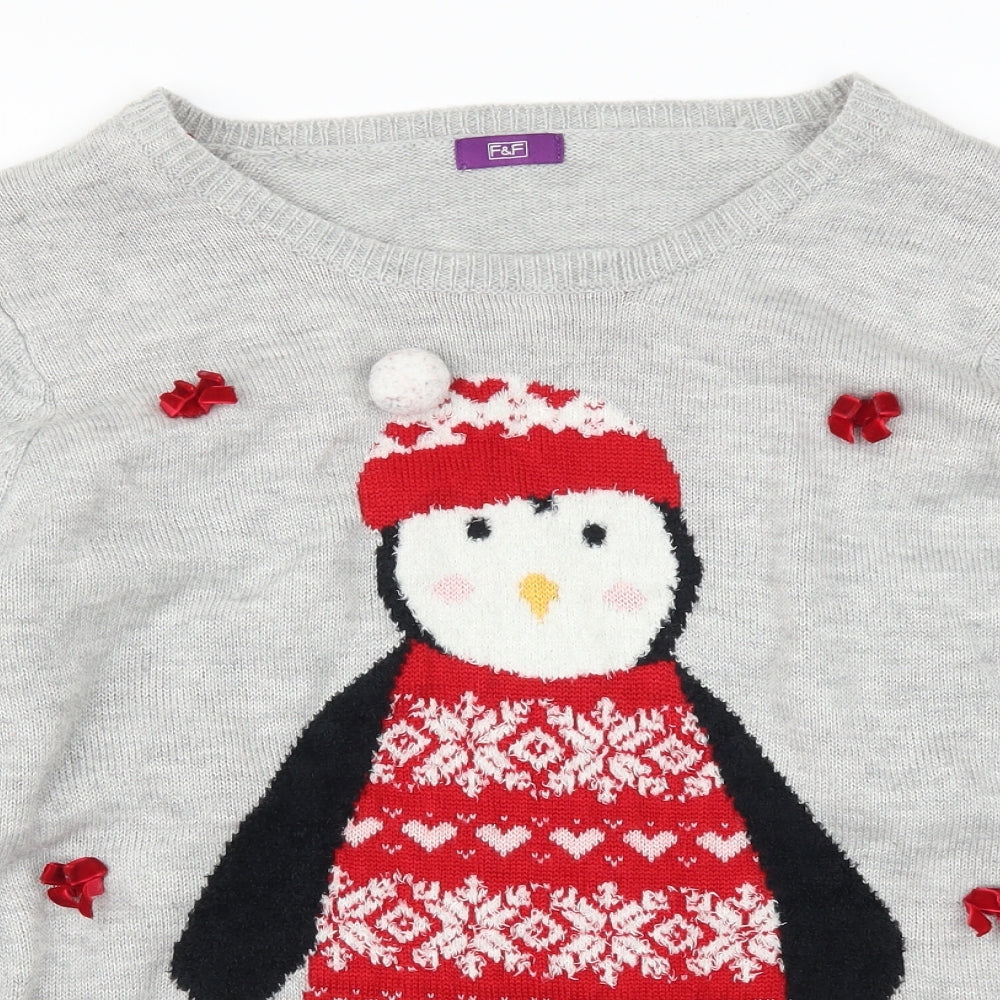 F&F Womens Grey   Pullover Jumper Size 20  - Christmas Penguin