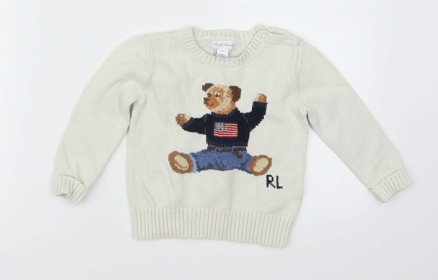 Ralph Lauren Boys White   Pullover Jumper Size 2 Years  - Bear