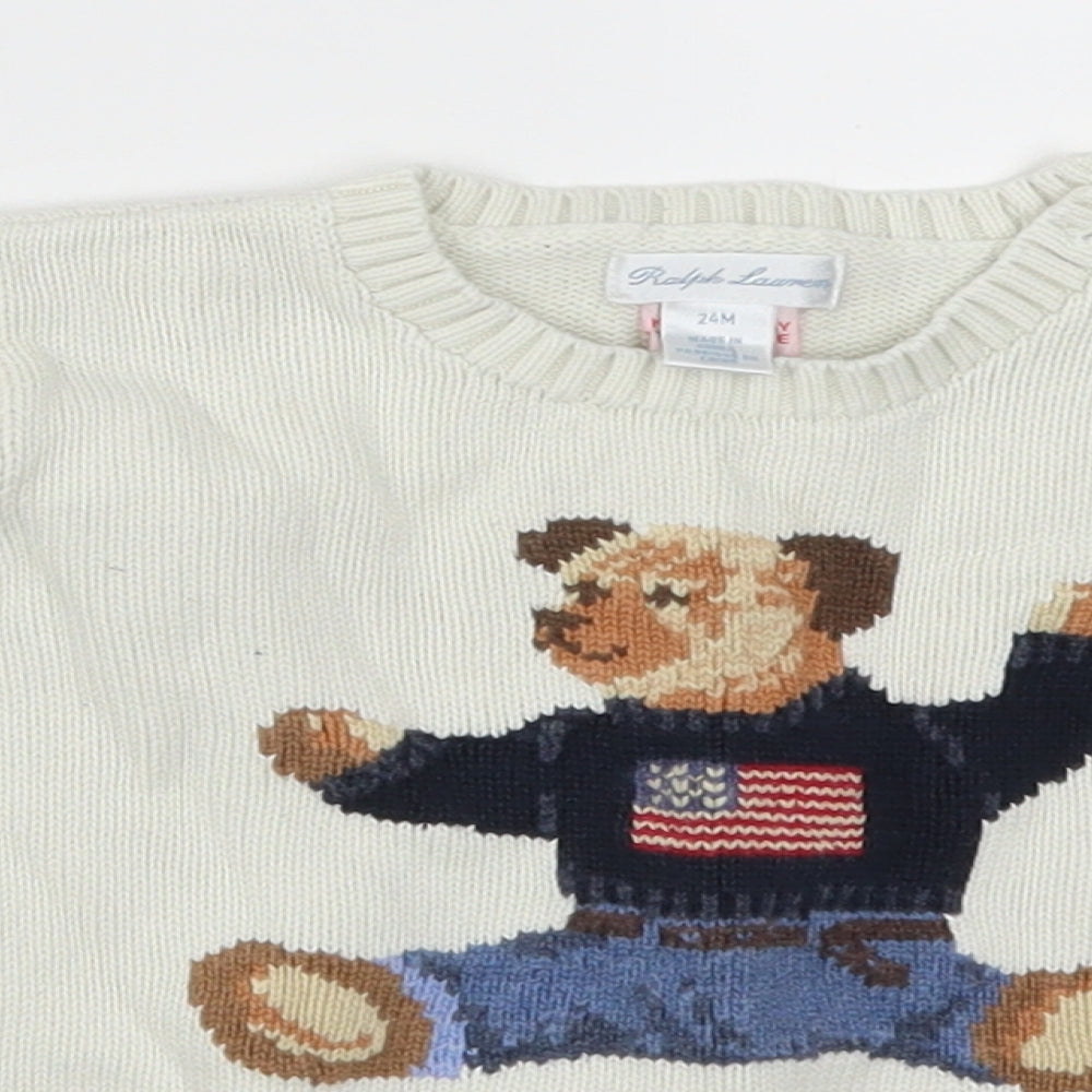 Ralph Lauren Boys White   Pullover Jumper Size 2 Years  - Bear