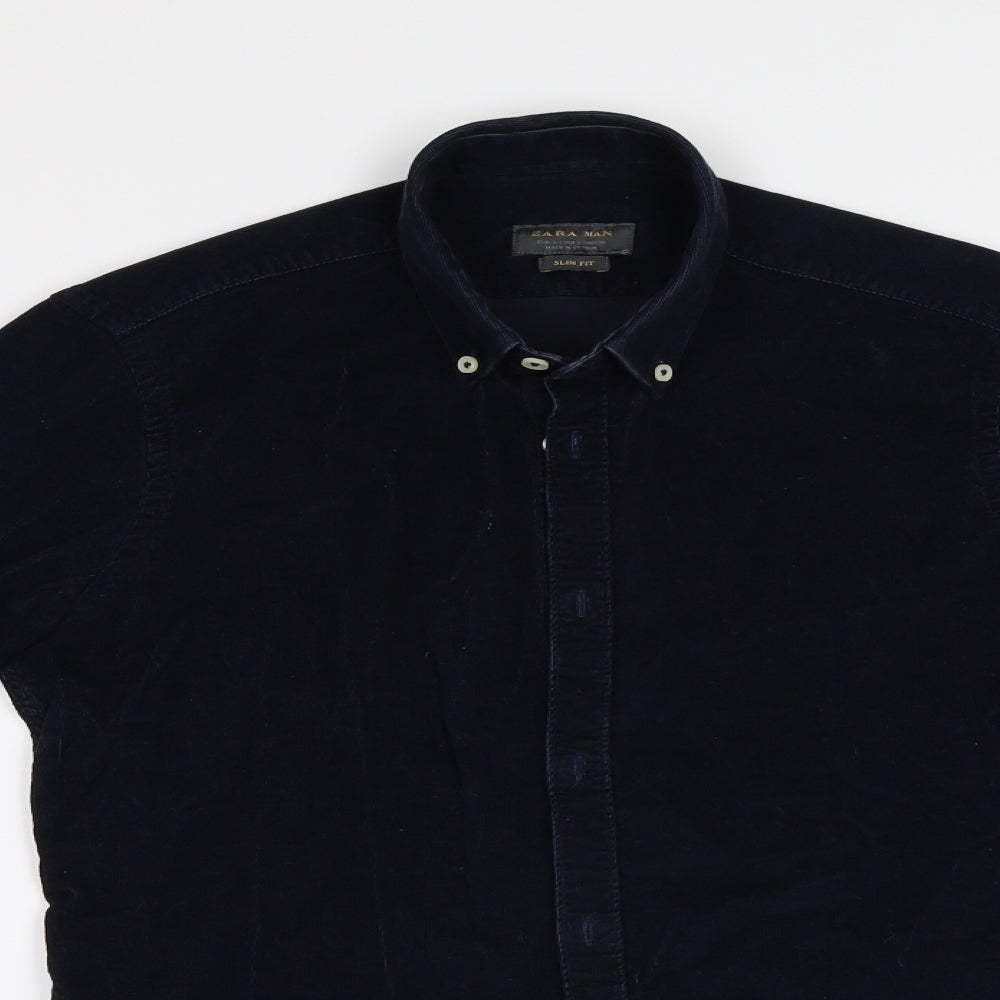 ZARA MAN Mens Black  Corduroy  Button-Up Size 14