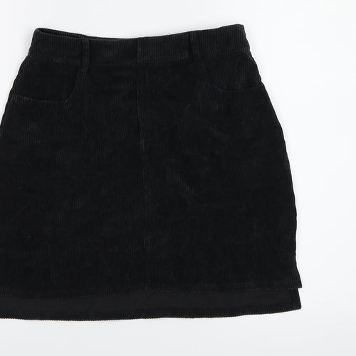 Boohoo Womens Black  Corduroy A-Line Skirt Size 8