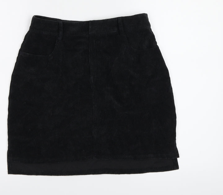 Boohoo Womens Black Corduroy A-Line Skirt Size 8