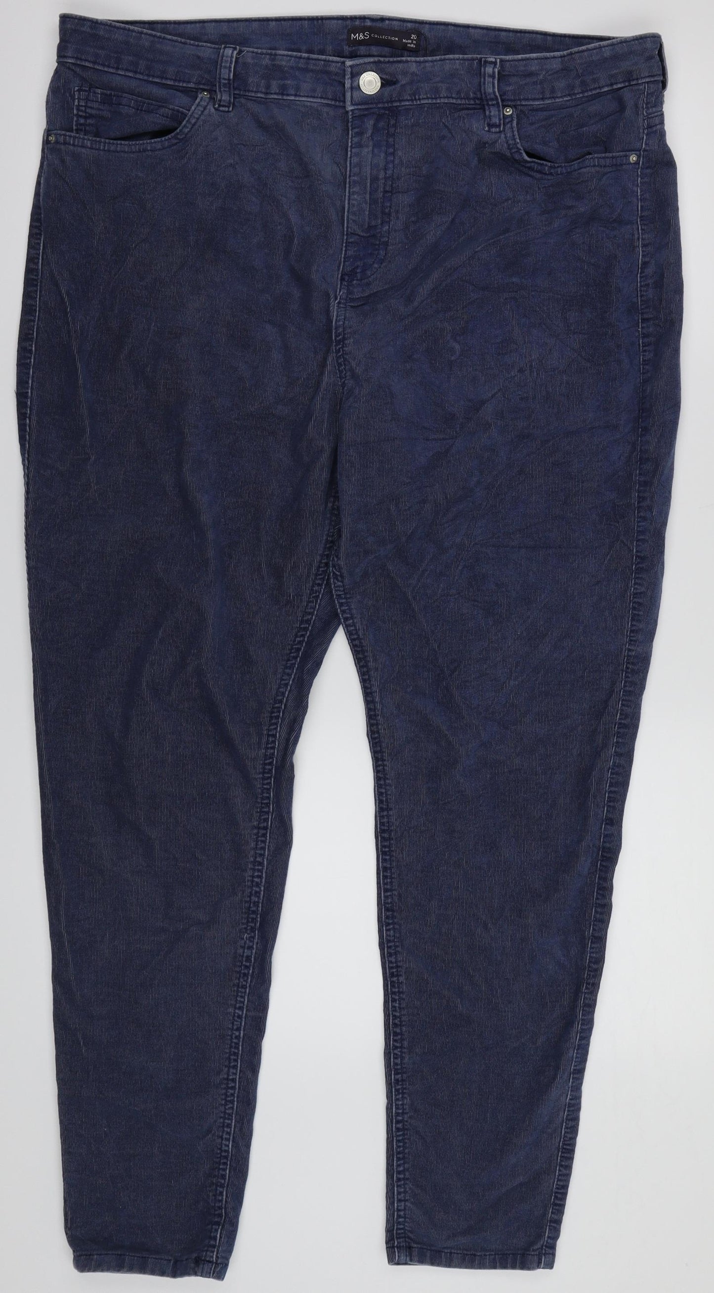 M&S  Womens Blue  Corduroy Trousers  Size 20 L27 in