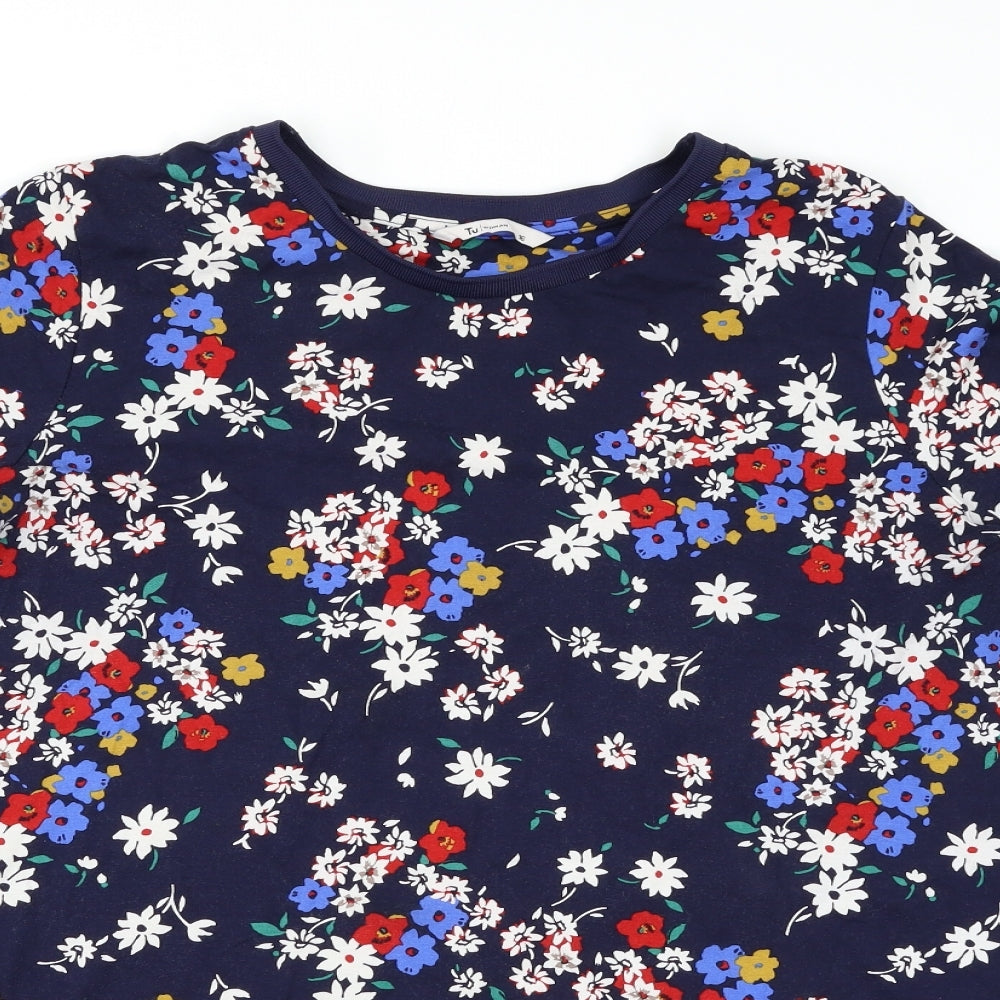 TU Womens Blue Floral  Basic T-Shirt Size 16