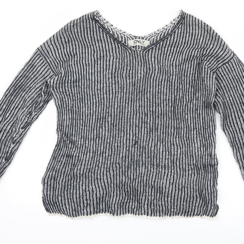 Only Womens Blue Striped Knit Pullover Jumper Size S