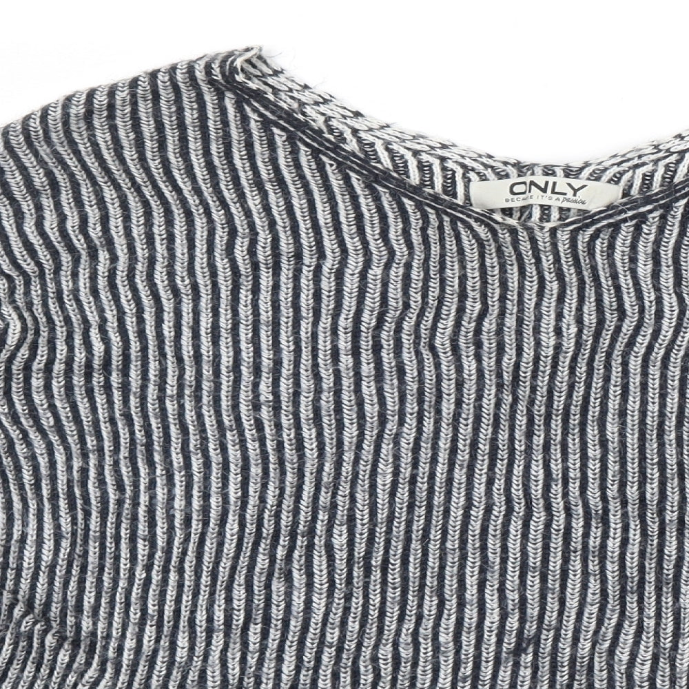 Only Womens Blue Striped Knit Pullover Jumper Size S