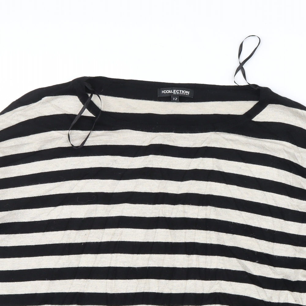Debenhams Womens Black Striped Knit Pullover Jumper Size 12