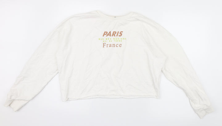 Boohoo Womens White Knit Pullover Jumper Size XL - Cropped