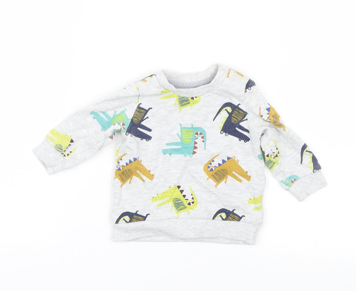 F&F Boys Grey Geometric Knit Pullover Jumper Size 0-3 Months - Dinosaur