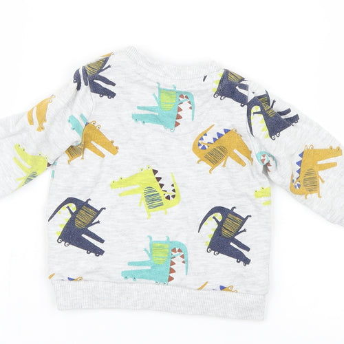 F&F Boys Grey Geometric Knit Pullover Jumper Size 0-3 Months  - Dinosaur