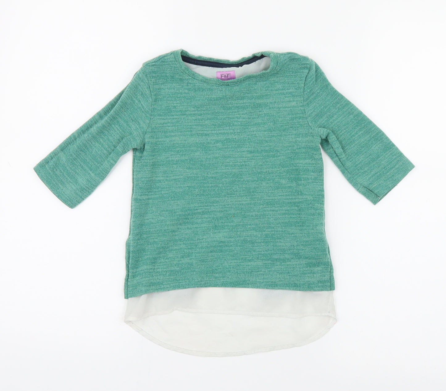 F&F Girls Green  Knit Pullover Jumper Size 5-6 Years