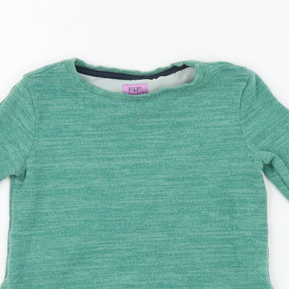 F&F Girls Green  Knit Pullover Jumper Size 5-6 Years