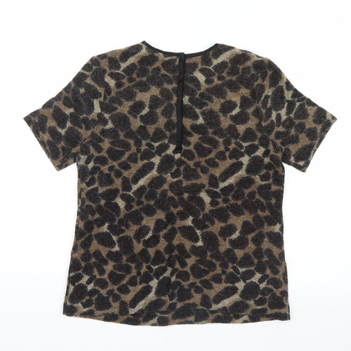 Warehouse Womens Brown Animal Print  Basic T-Shirt Size 10