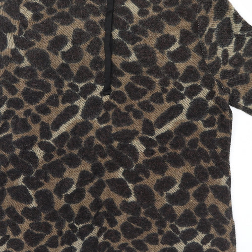 Warehouse Womens Brown Animal Print  Basic T-Shirt Size 10