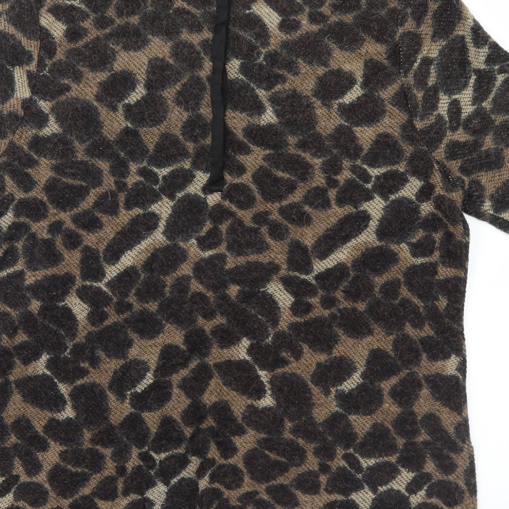 Warehouse Womens Brown Animal Print  Basic T-Shirt Size 10