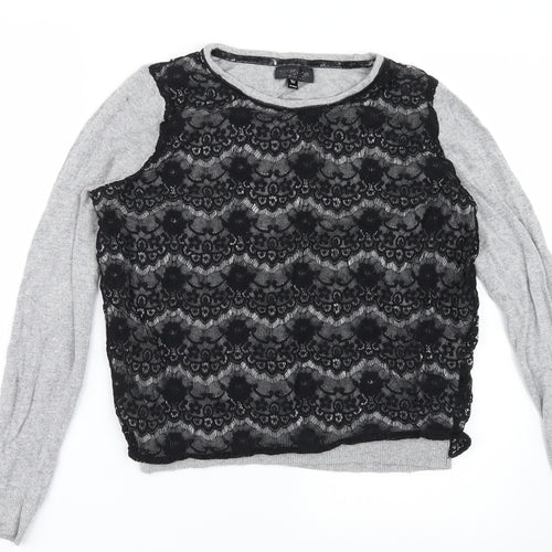Topshop Womens Grey  Knit Pullover Jumper Size 10  - Lace Detail