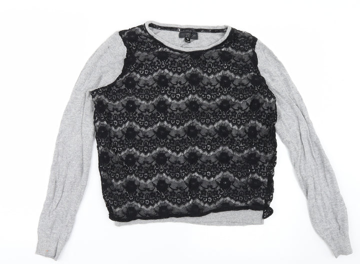Topshop Womens Grey Knit Pullover Jumper Size 10 - Lace Detail