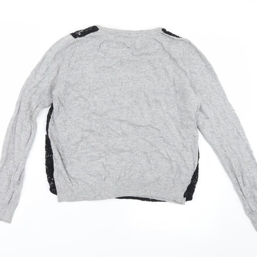 Topshop Womens Grey  Knit Pullover Jumper Size 10  - Lace Detail