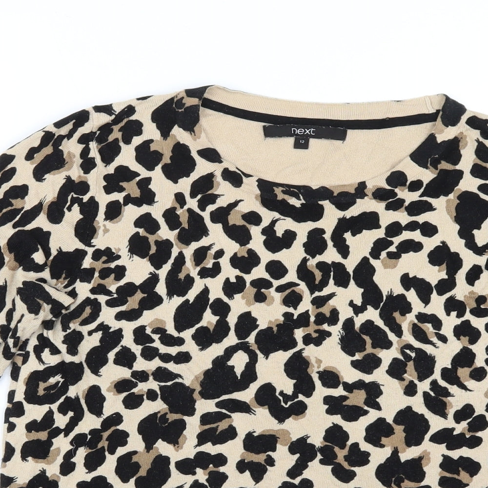 NEXT Womens Brown Animal Print Knit Basic T-Shirt Size 12