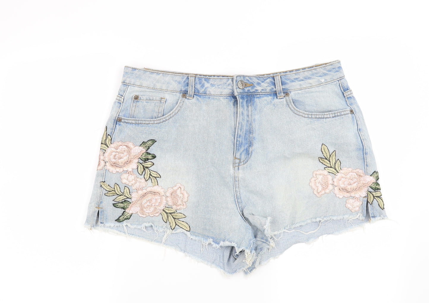 New Look Womens Blue Floral  Cut-Off Shorts Size 16